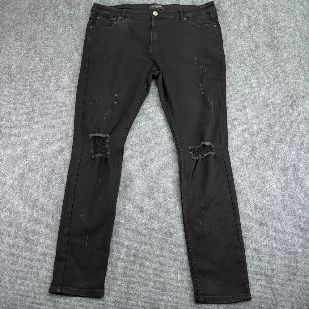 Serenade Jeans Men 42 (39x31) Black Distressed Skinny Ripped Frayed Knee Stretch